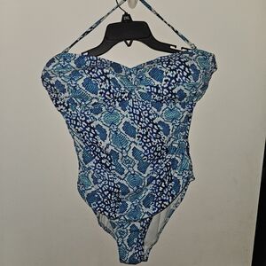 Blue and White One Piece Swimsuit